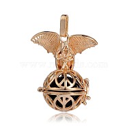 Golden Plated Brass Hollow Round Cage Pendants, with No Hole Spray Painted Brass Beads, Black, 38x31x20mm, Hole: 3x8mm(KK-J252-06G)