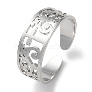 304 Stainless Steel Open Cuff Ring, Hollow Cross, Stainless Steel Color, US Size 8(18.1mm).(RJEW-C063-01P)