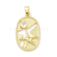 Brass Glass Pendants, Oval with Starfish Charm, Real 18K Gold Plated, 23.5x14x3.5mm, Hole: 4.5x3.5mm(KK-F877-28G)