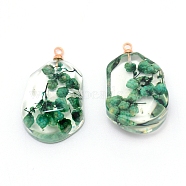 Resin with Iron Ring, for Dried flower Pendants Accessories, Green, 27x16.5x9mm, Hole: 1.8mm(RESI-TAC0007-04C)
