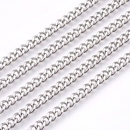 201 Stainless Steel Curb Chains, Unwelded, Faceted, Stainless Steel Color, 4.5mm(CHS-L017-22H)