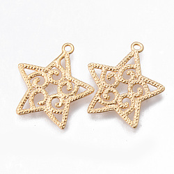 Brass Pendants, Nickel Free, Hollow Star, Golden, 22.5x21x1mm, Hole: 1.6mm(KK-N232-191-NF)