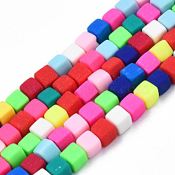 Handmade Polymer Clay Beads Strands, Cube, Colorful, 4x4x4mm, Hole: 1.4mm, about 89~91pcs/strand, 15.55 inch~15.94 inch(39.5~40.5cm)(CLAY-N008-061-10)