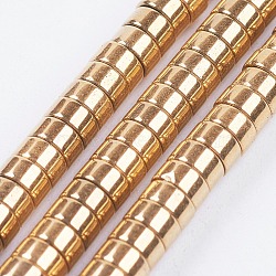 Electroplate Non-magnetic Synthetic Hematite Beads Strands, Heishi Beads, Flat Round/Disc, Golden Plated, 4x2mm, Hole: 0.8mm, about 204pcs/strand, 16.14 inch(41cm)(X-G-I195-4mm-17-A)