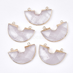 Electroplate Natural Quartz Crystal Semi Circle Pendants, Rock Crystal, with Iron Findings, Faceted, Half Round, Golden, 28~28.5x41x5~7mm, Hole: 2.5mm(G-S344-42H)