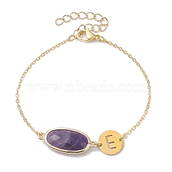 Natural Amethyst Faceted Oval Link Bracelets, Titanium Steel Hollow Letter E Brass Cable Chain Bracelets for Women, Golden, 7-3/4 inch(19.7cm)(BJEW-JB10263-02)