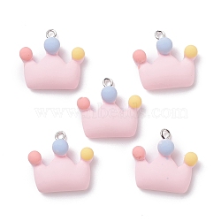 Opaque Resin Pendants, with Platinum Tone Iron Loops, Crown, Colorful, 23x24x8mm, Hole: 2mm(RESI-F030-10)