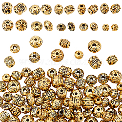 Elite 100Pcs 10 Styles Tibetan Style Alloy Beads, Mixed Shapes, Antique Golden, 5.5~8x5.5~8x3.5~6mm, Hole: 1~2mm, 10pcs/style(FIND-PH0018-85)