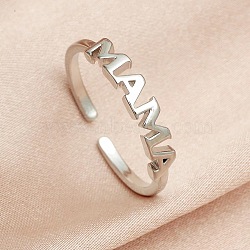Alloy Open Cuff Rings for Women, Word MAMA, Platinum, Inner Diameter: 17mm(WH-WG09506-01)