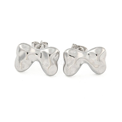 Non-Tarnish Bowknot 304 Stainless Steel Ear Studs, Stud Earrings for Women, Stainless Steel Color, 12x17mm(EJEW-L290-020P)