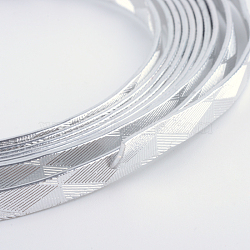 Textured Aluminum Wire, Bendable Metal Craft Wire, Flat Craft Wire, Bezel Strip Wire for Cabochons Jewelry Making, Silver, 5x1mm, about 32.8 Feet(10m)/roll(AW-R008-10m-01)