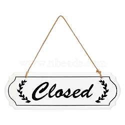 CREATCABIN Closed & Open Sign Natural Wood Door Hanging Decoration for Front Door Decoration, with Jute Twine, Rectangle, White, 24.8cm, Rectangle: 9.6x29.7x0.8cm(HJEW-CN0001-02)