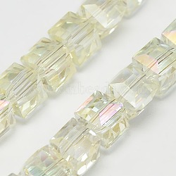 Pearl Luster Plated Crystal Glass Beads Strands, Faceted, Cube, Light Yellow, 10x10x10mm, Hole: 1mm, about 79pcs/strand, 30.7 inch(EGLA-F016-B05)