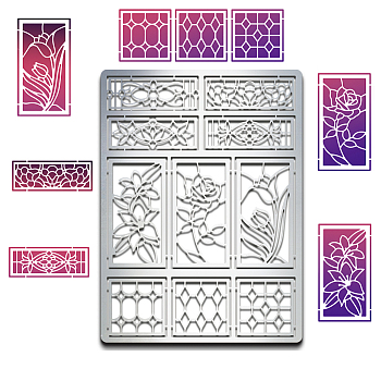 Custom Stainless Steel Metal Stencils, for DIY Scrapbooking/Photo Album, Decorative Embossing, Matte Stainless Steel Color, Flower Pattern, 190x140x0.5mm