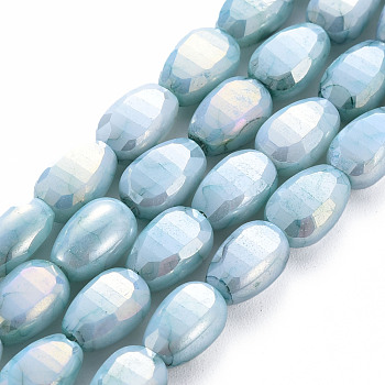 Opaque Baking Painted Crackle Glass Beads Strands, Faceted, AB Color Plated, Melon Seeds, Pale Turquoise, 9x6x4.5mm, Hole: 1.2mm, about 50pcs/strand, 17.32 inches(44cm)