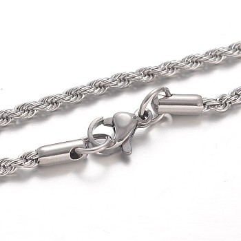 304 Stainless Steel Rope Chain Necklaces, with Lobster Claw Clasps, Stainless Steel Color, 27.6 inch(70cm), 2.2mm