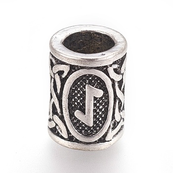 Tibetan Style Alloy Beads, Vintage Rune Beads, Column with Rune/Futhark/Futhorc, Antique Silver, 13.5x10mm, Hole: 6mm