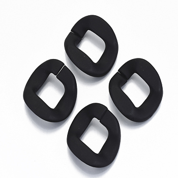 Opaque Spray Painted Acrylic Linking Rings, Quick Link Connectors, for Curb Chains Making, Twist, Black, 40x32x10mm, Inner Diameter: 22x18mm, about 135pcs/500g