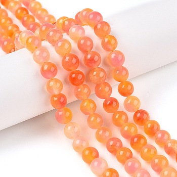 Dyed Natural White Jade Beads Strands, Two Tone, Round, Light Salmon, 8x8mm, Hole: 0.9mm, about 47~48pcs/strand, 15.16~15.72''(38.5~39.3cm)