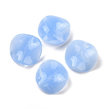 Opaque Acrylic Beads, Wave Flat Round, Cornflower Blue, 24x6mm, Hole: 1.8mm, about 255pcs/500g
