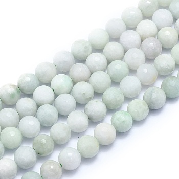 Natural Myanmar Jade/Burmese Jade Beads Strands, Round, Faceted(128 Facets), 8mm, Hole: 1.2mm, about 49pcs/strand, 15.16 inch(38.5cm)