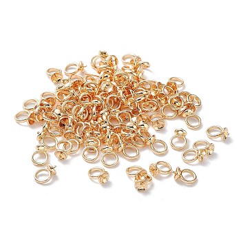 Brass Screw Eye Peg Bails Charms, for Half Drilled Bead, Nickel Free, Real 18K Gold Plated, 9x5x3.5mm, Hole: 3.5mm, Pin: 0.5mm