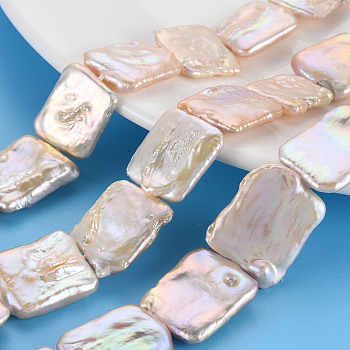 Natural Keshi Pearl Beads Strands, Cultured Freshwater Pearl, Rectangle, Linen, 17~24x16~21x3~8mm, Hole: 0.6mm, about 19~20pcs/strand, 15.75~16.14 inch(40~41cm)