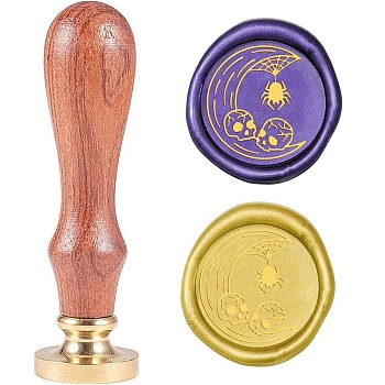 Wax Seal Stamp Set, Sealing Wax Stamp Solid Brass Head,  Wood Handle Retro Brass Stamp Kit Removable, for Envelopes Invitations, Gift Card, Skull, 83x22mm