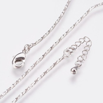 Long-Lasting Plated Brass Chain Necklaces, with Lobster Claw Clasp, Nickel Free, Real Platinum Plated, 17.7 inch (45cm), 1mm