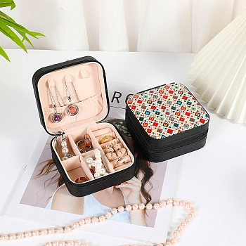 Portable Printed Square PU Leather Jewelry Packaging Box for Necklaces Earrings Storage, Rhombus, 10x10x5cm