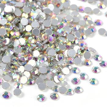 Glass Flat Back Rhinestone for Clothing, Grade A, Back Plated, Faceted, Half Round, Crystal AB, 1.7~1.8mm, about 1440pcs/bag