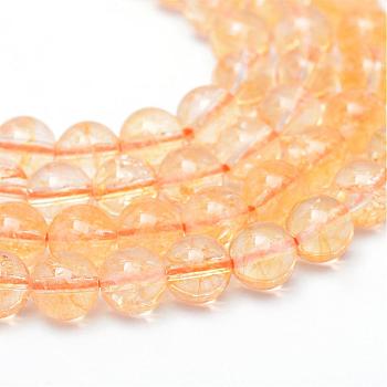 Round Natural Citrine Bead Strands, Dyed & Heated, 10~11mm, Hole: 1mm, about 39~40pcs/strand, 14.5~14.9 inch