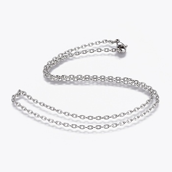 304 Stainless Steel Textured Cable Chain Necklaces, with 304 Stainless Steel Beads and Clasps, Stainless Steel Color, 17.7 inch(45cm), 2mm
