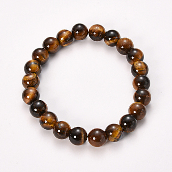 Natural Tiger Eye Beaded Stretch Bracelets, Round, 2-1/8 inch(55mm), bead: 8~9mm