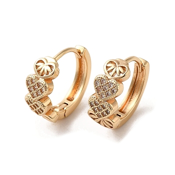 Brass Micro Pave Cubic Zirconia Hoop Earrings, Heart, Light Gold, 15x6mm