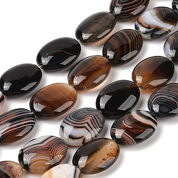 Natural Striped Agate/Banded Agate Beads Strands, Flat Oval, Dyed & Heated, Peru, 18~19x24x7~8mm, Hole: 1.2mm, about 16pcs/strand, 15.75''(40cm)