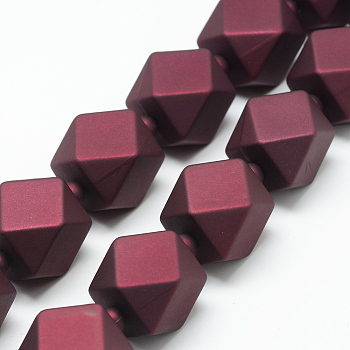 Rubberized Style Acrylic Beads Strands, Polygon, Dark Red, 19.5x18x18mm, Hole: 3mm