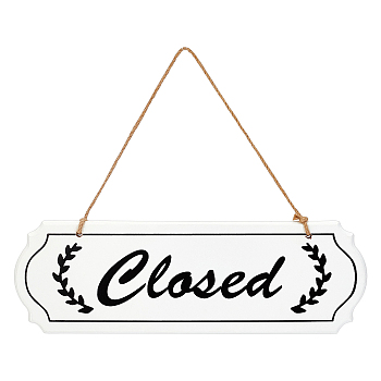 CREATCABIN Closed & Open Sign Natural Wood Door Hanging Decoration for Front Door Decoration, with Jute Twine, Rectangle, White, 24.8cm, Rectangle: 9.6x29.7x0.8cm