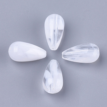 Acrylic Beads, Imitation Gemstone, teardrop, Clear & White, 22x11.5mm, Hole: 2mm, about 315pcs/500g