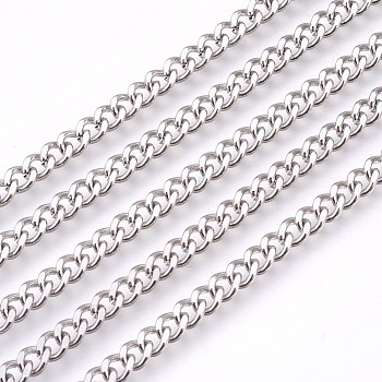 201 Stainless Steel Curb Chains, Unwelded, Faceted, Stainless Steel Color, 4.5mm