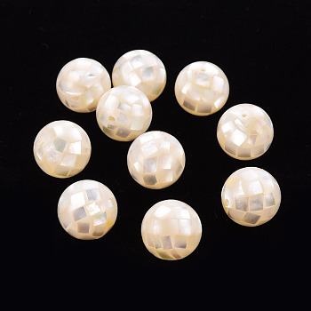 Resin Beads, with Natural White Shell, Round, Creamy White, 14.5mm, Hole: 1mm