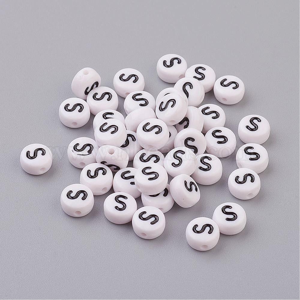 100 7mm white flat round letter alphabet acrylic beads single letters & mixed A