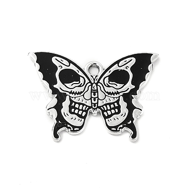 Platinum Black Butterfly Alloy+Enamel Pendants