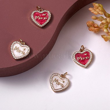 4Pcs 2 Colors Mother's Day Theme Real 18K Gold Plated Brass Micro Pave Clear Cubic Zirconia Enamel Charms(ZIRC-SZ0001-38)-4