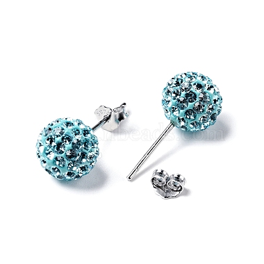 Gifts for Her Valentines Day 925 Sterling Silver Austrian Crystal Rhinestone Ball Stud Earrings for Girl(Q286H031)-2