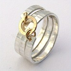 Hammered Brass Finger Rings, Two-Tone Linked Band Ring, Golden & Silver, US Size 9(18.9mm)(FS-WG49E2A-04)