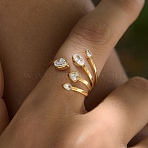 304 Stainless Steel Pave Cubic Zirconia Cuff Open Rings for Women, Heart & Oval & Teardrop, Real 18K Gold Plated, 20.5mm, Iinner Diameter: 18mm(CU-CBAD24F-02A-G)
