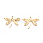 Ion Plating(IP) 304 Stainless Steel Pendants, Dragonfly Charms, Real 18K Gold Plated, 28x35x1.5mm, Hole: 1.5mm(X-STAS-K242-16G)