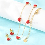 Heart 304 Stainless Steel Enamel Necklaces & Stud Earrings Sets for Women, Ion Plating(IP), Real 18K Gold Plated, 7x8mm(SJEW-K003-03G)