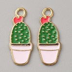 Zine Alloy Enamel Pendants, Cactus Charms, Light Gold, Green, 24.5x10x1.3mm, Hole: 2.5mm(ENAM-WH0065-37B)